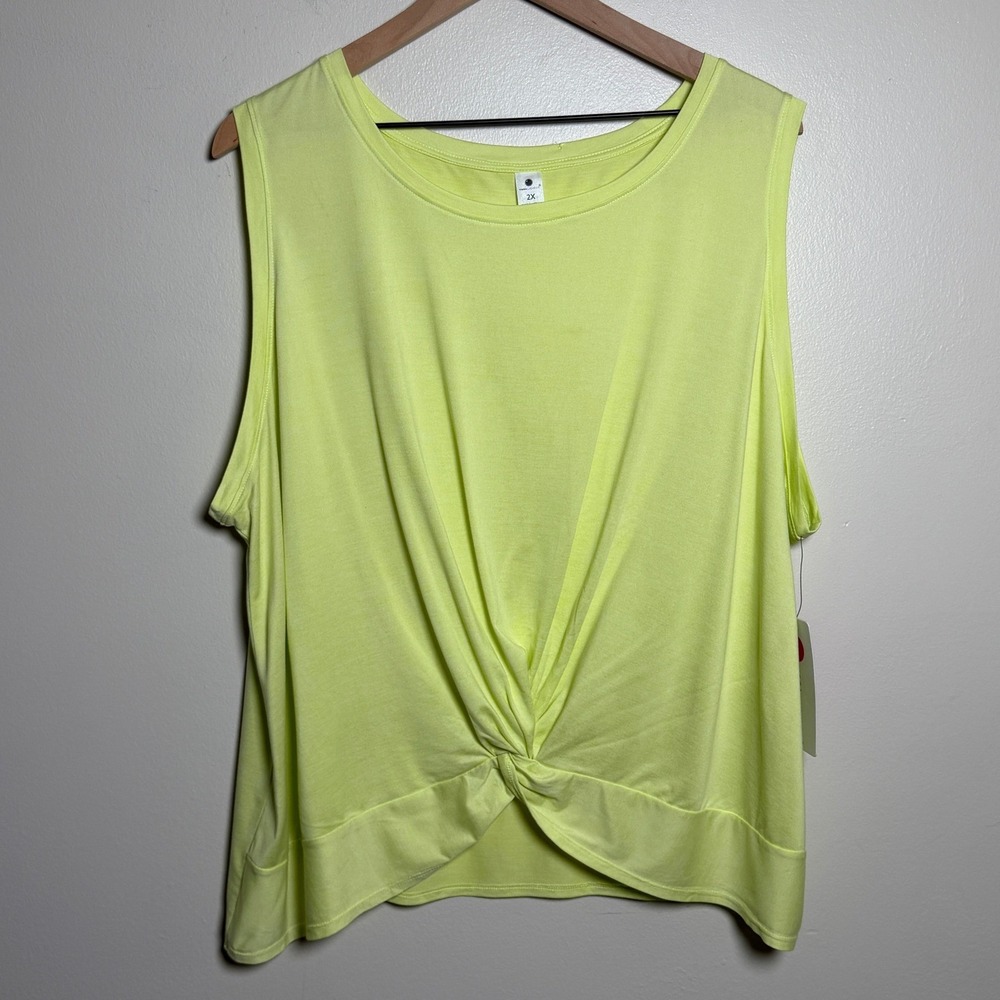 Yogalicious Womens Tank Top 2X Sunny Lime Front Twist Sleeveless Athleisure Gym